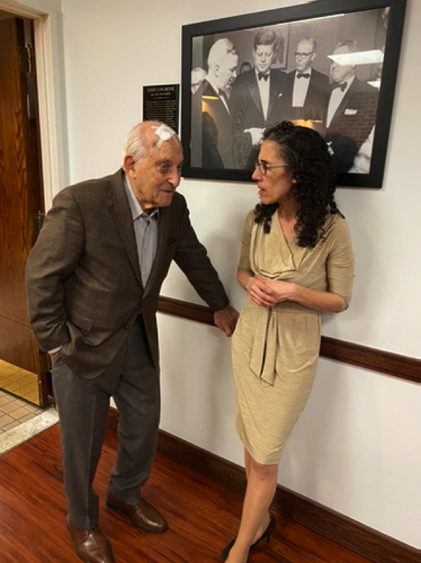 Dr. Rachel Marcus and WWII vet Mr. George Idelson, one of the GIs who descended into Bavaria when Shali was on that bridge April 1945.